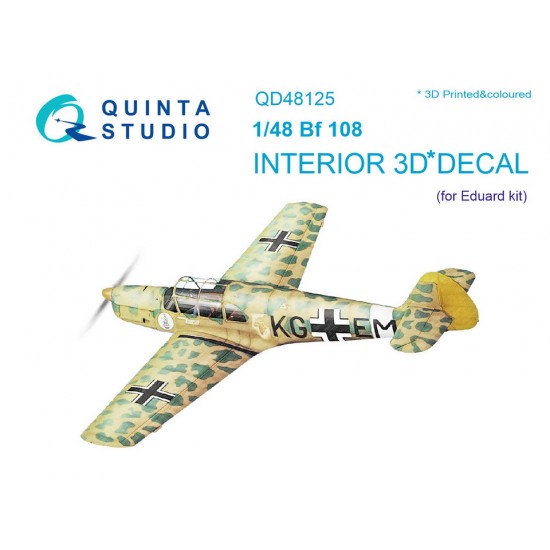 1/48 Bf108 3D-Printed & Coloured Interior on Decal Paper for Eduard kits