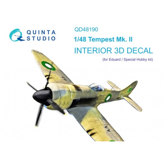 1/48 Tempest Mk.II 3D-Printed & Coloured Interior on Decal Paper for Eduard kits