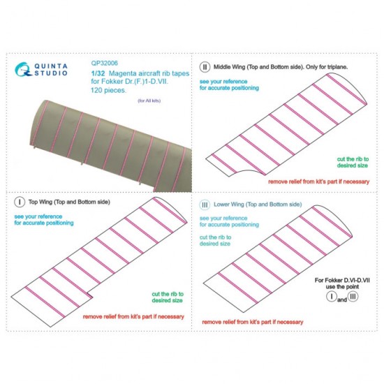 1/32 Fokker Dr. F. I-D.VII Magenta Rib Tapes for All kits