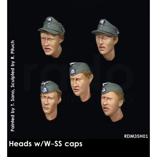 1/35 5x Resin Heads Wearing Waffen-SS Service Caps