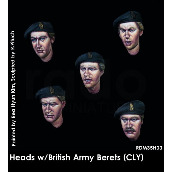 1/35 5x Heads w/British Army Berets (County London of Yeomanry)