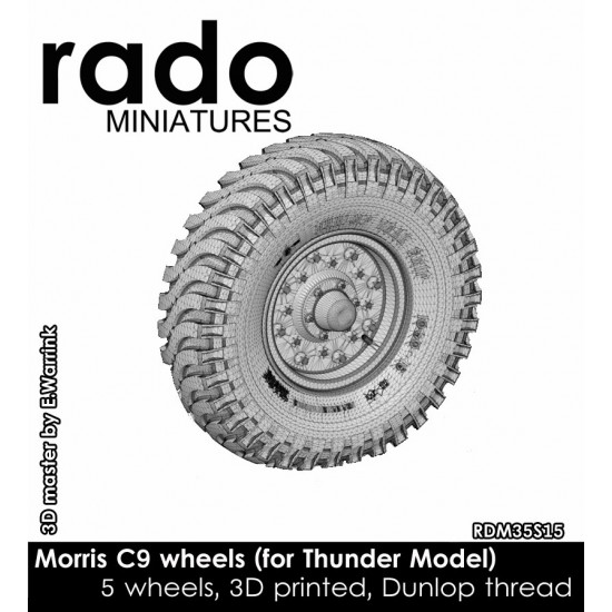 1/35 Morris C9/B Wheel set #1 (Dunlop thread, 3D printed) for Thunder Model