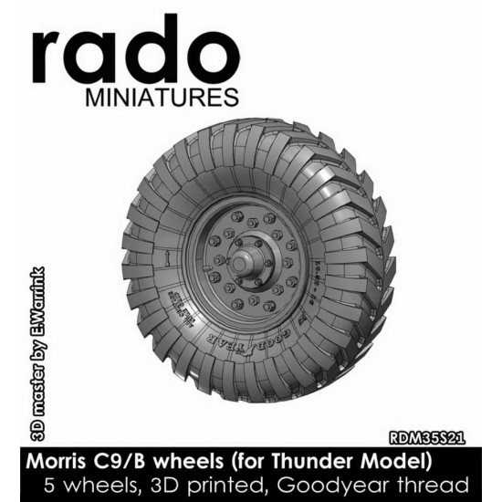 1/35 Morris C9/B Wheels (Goodyear Thread, 5pcs, 3D Print) for Thunder Model