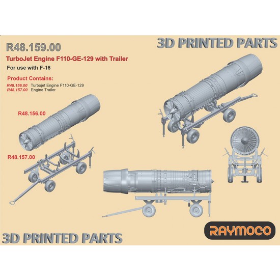 1/48 F-16 Turbo Jet Engine F110-GE-129 with Trailer for Tamiya kit ...