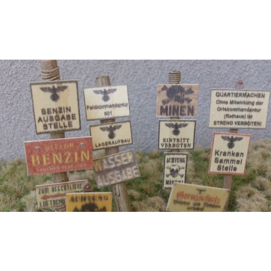 1/35 WWII German Wooden Signs Set 2 (21 Signs Printed on Real Wood & 6 Resin Poles)