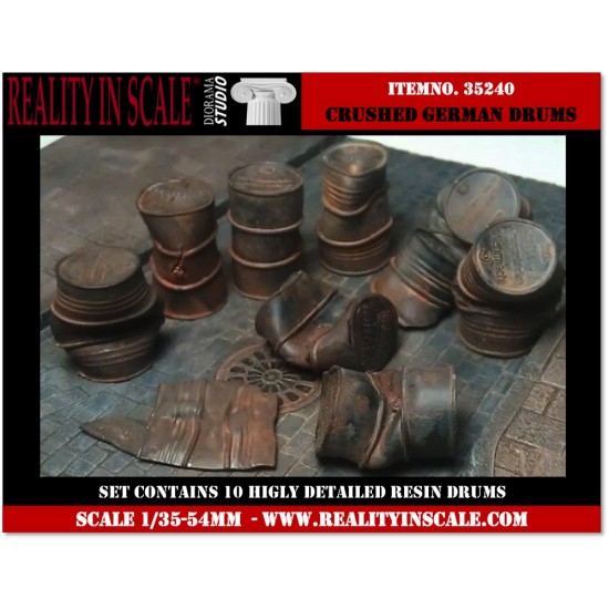 1/35 WWII Crushed & Dented German Fuel Drums (10 resin pcs)