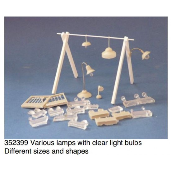 1/35 Various Lamps w/Clear Light Bulbs (different sizes & shapes)