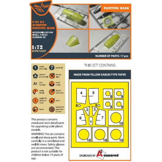 1/72 Northrop F-89 D/J Scorpion Painting Masking (yellow kabuki paper) for Revell kits