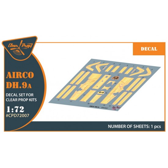 1/72 Airco DH.9a Decal set for ClearProp kits