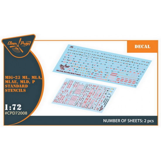 1/72 Mikoyan-Gurevich MiG-23ML/MLA/MLD/P/MLAE Standard Stencils Decal for Clear Prop