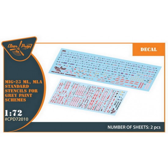1/72 Mikoyan-Gurevich MiG-23ML/MLA Grey Schemes Standard Stencils Decal for Clear Prop