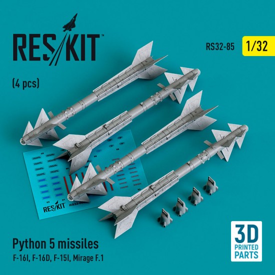 1/32 Rafael Python 5 Missile (4pcs) for Academy/Revell/Tamiya F-16I/D, F-15I Mirage F.1