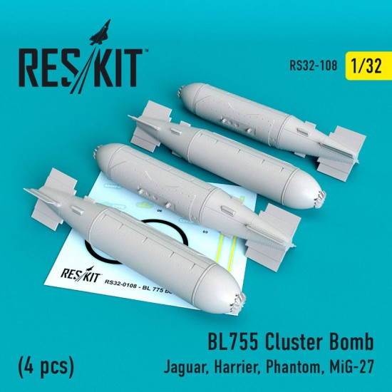 1/32 BL755 Cluster Bomb (4pcs) for Revell/Trumpeter Jaguar, Harrier, Phantom, MiG-27