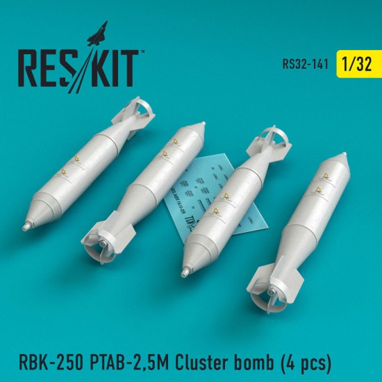 1/32 RBK-250 PTAB-2,5M Cluster Bomb (4pcs) for Trumpeter Su-25, MiG-21, MiG-27 kits