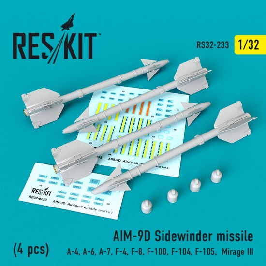 1/32 AIM-9D Sidewinder Missile (4pcs) for A-4/6/7, F-4/8/100/104/105, Mirage III