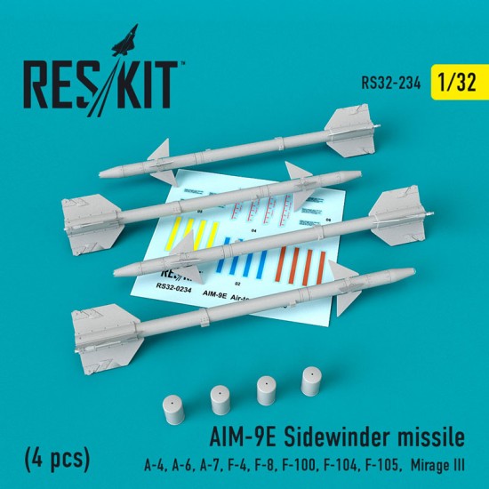 1/32 AIM-9E Sidewinder Missile (4pcs) for A-4/6/7, F-4/8/100/104/105, Mirage III
