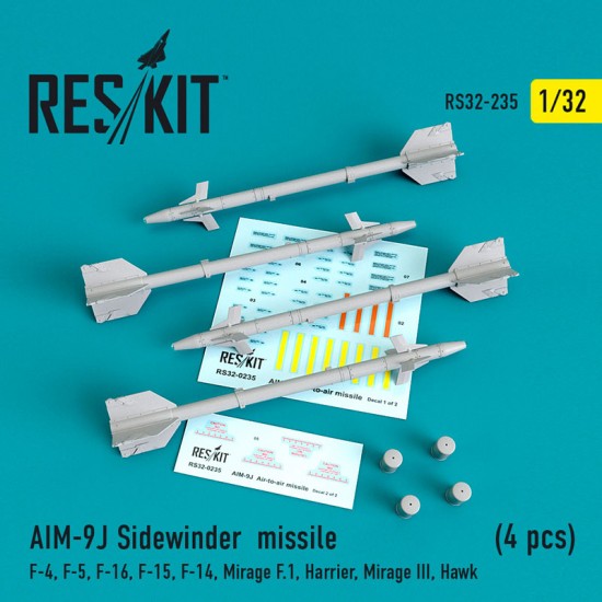 1/32 AIM-9J Sidewinder Missile (4pcs) for F-4/5/16/15/14, Mirage F.1/III, Harrier, Hawk