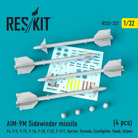 1/32 AIM-9M Sidewinder Missile (4pcs) for F-4/5/15/16/18/22/111, Harrier, Tornado