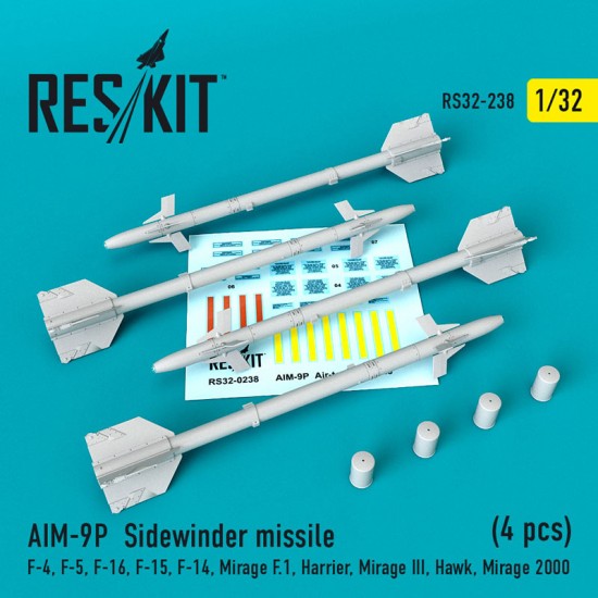 1/32 AIM-9P Sidewinder Missile (4pcs) for F-4/5/16/15/14 Mirage F.1/III/2000 Harrier Hawk