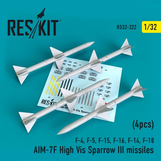 1/32 AIM-7F High Vis Sparrow III Missiles (4pcs) for F-4/F-5/F-15/F-16/F-14/F-18