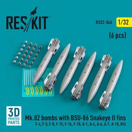 1/32 Mk.82 Bombs w/BSU-86 Snakeye II Fins (4pcs) for Revell/Tamiya/Academy