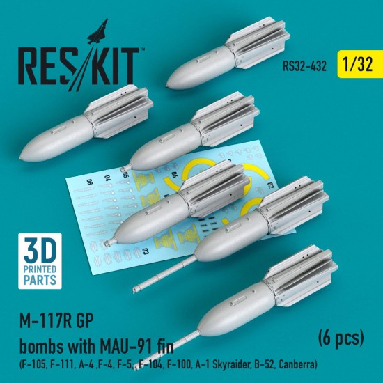 1/32 M-117R GP Bombs w/MAU-91 fin (6 pcs) for F-105/111, A-4 ,F-4/5/104/100