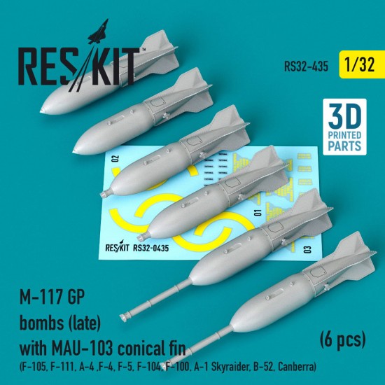 1/32 M-117 GP Bombs (late) w/MAU-103 conical fin (6 pcs) for F-105/111, A-4