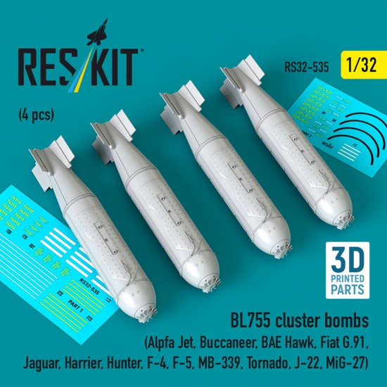1/32 BL755 Cluster Bombs (4pcs) for Alpfa Jet/Buccaneer/BAE Hawk/Fiat G.91/Jaguar/Harrier