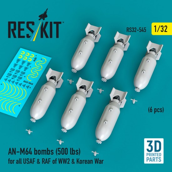 1/32 WWII/Korean War USAF/RAF AN-M64 Bombs 500lbs (6pcs)