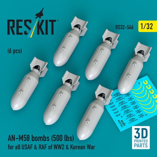 1/32 WWII/Korean War USAF/RAF AN-M58 Bombs 500lbs (6pcs)