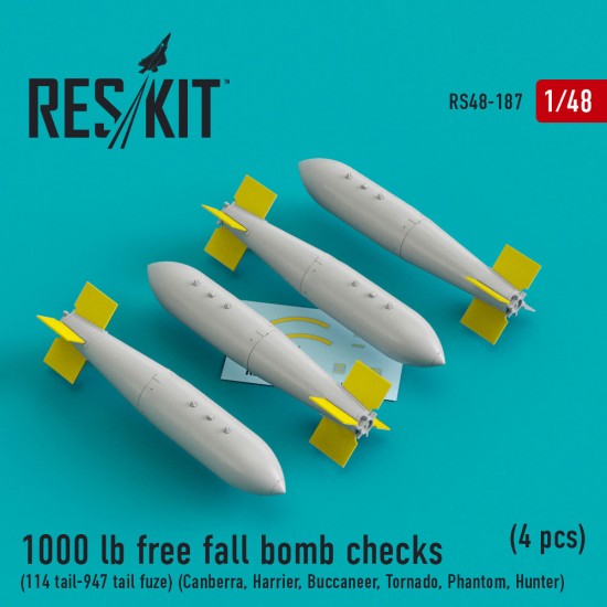 1/48 1000 lb Free Fall Bomb Checks (4pcs, 114-947 tail fuze)