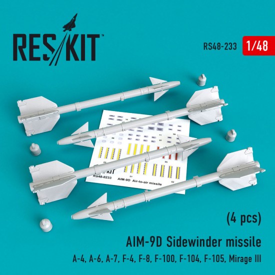 1/48 AIM-9D Sidewinder Missile (4pcs) for A-4/6/7/F-4/8/100/104/105/Mirage III