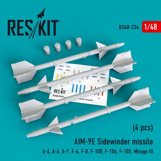 1/48 AIM-9E Sidewinder Missile (4pcs) for A-4/6/7/F-4/8/100/104/105/Mirage III