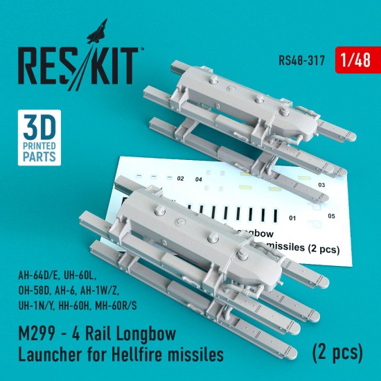 1/48 Hellfire Missiles M299-4 Rail Longbow Launcher (2pcs) for Airfix/Italeri