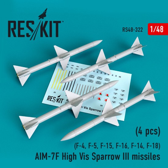 1/48 AIM7F High Vis Sparrow III Missiles (4pcs) for F-4, F-5, F-15, F-16, F-14, F-18