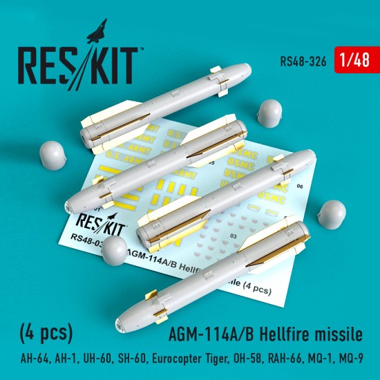1/48 AGM-114A/B Hellfire Missiles (4pcs) for Academy/Airfix/Hasegawa/Italeri