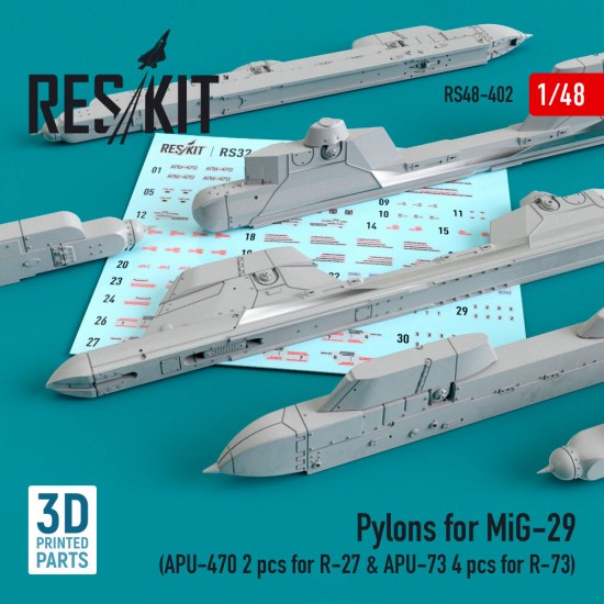 1/48 Pylons for MiG-29 (2x APU-470 for R-27, 4x APU-73 for R-73)