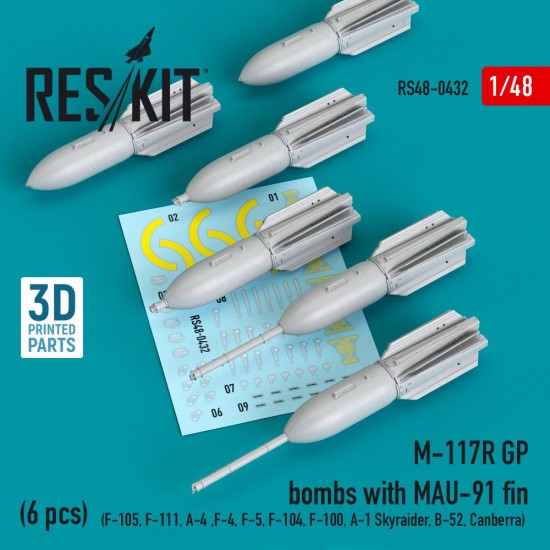 1/48 M-117R GP Bombs w/MAU-91 fin (6 pcs) for F-105/111, A-4 ,F-4/5/104/100