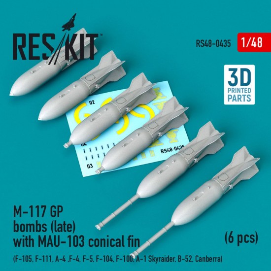 1/48 M-117 GP Bombs (late) w/MAU-103 conical fin (6 pcs) for F-105/111, A-4