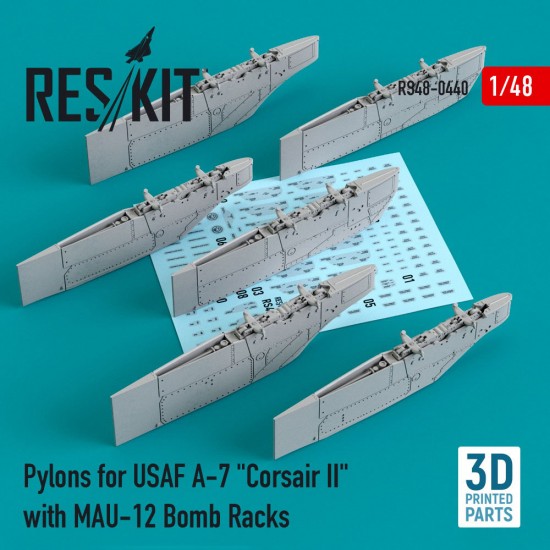 1/48 Pylons for USAF A-7 "Corsair II" with MAU-12 Bomb Racks (3D Printing)