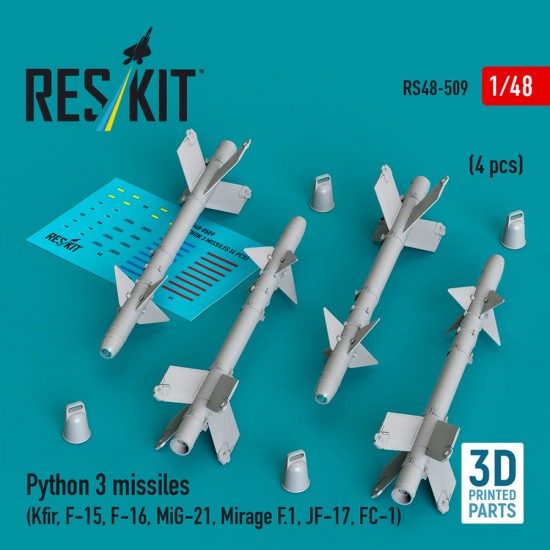 1/48 Python 3 Missiles (4pcs) for Kfir/F-15/F-16/MiG-21/Mirage F.1/JF-17/FC-1