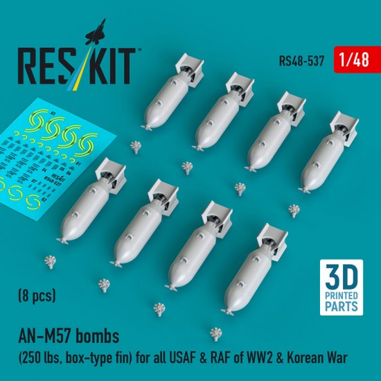1/48 WWII/Korean War USAF/RAF AN-M57 Bombs 250lbs/Box-type Fin (8pcs)