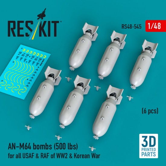 1/48 WWII/Korean War USAF/RAF AN-M64 Bombs 500lbs (6pcs)