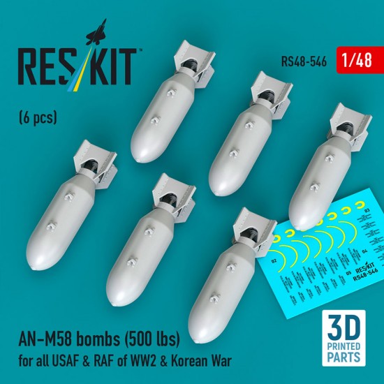 1/48 WWII/Korean War USAF/RAF AN-M58 Bombs 500lbs (6pcs)
