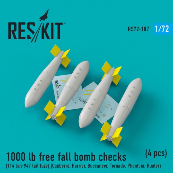 1/72 1000 lb Free Fall Bomb Checks (4pcs, 114-947 tail fuze)