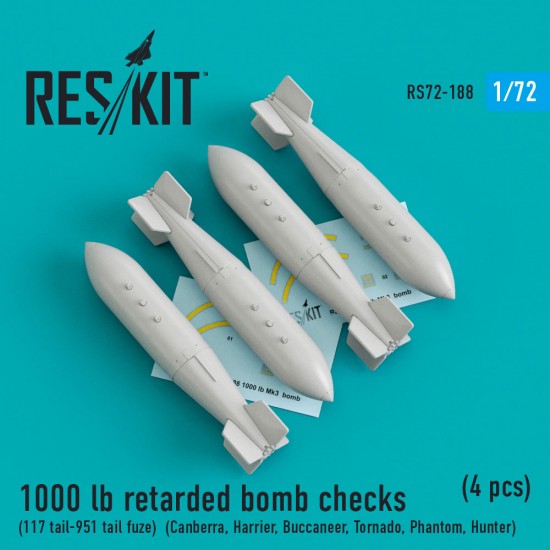 1/72 1000 lb Retarded Bomb Checks (4pcs, 117-951 tail fuze)