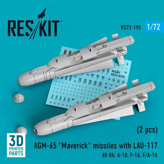 1/72 AGM-65 Maverick Missile w/LAU-117 (2pcs) for Revell/Hasegawa/Italeri/HobbyBoss