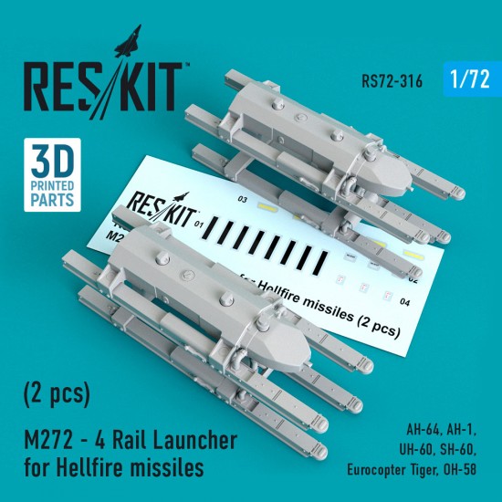 1/72 Hellfire Missiles M272-4 Rail Launcher (2pcs) for Airfix/Hasegawa/Revell