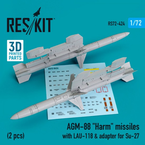1/72 AGM-88 Harm Missiles with LAU-118 & Adapter for Sukhoi Su-27 (2pcs)