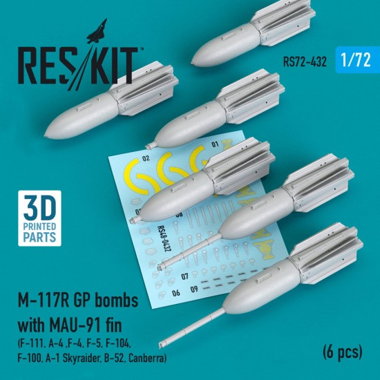 1/72 M-117R GP Bombs w/MAU-91 fin (6 pcs) for F-105/111, A-4 ,F-4/5/104/100